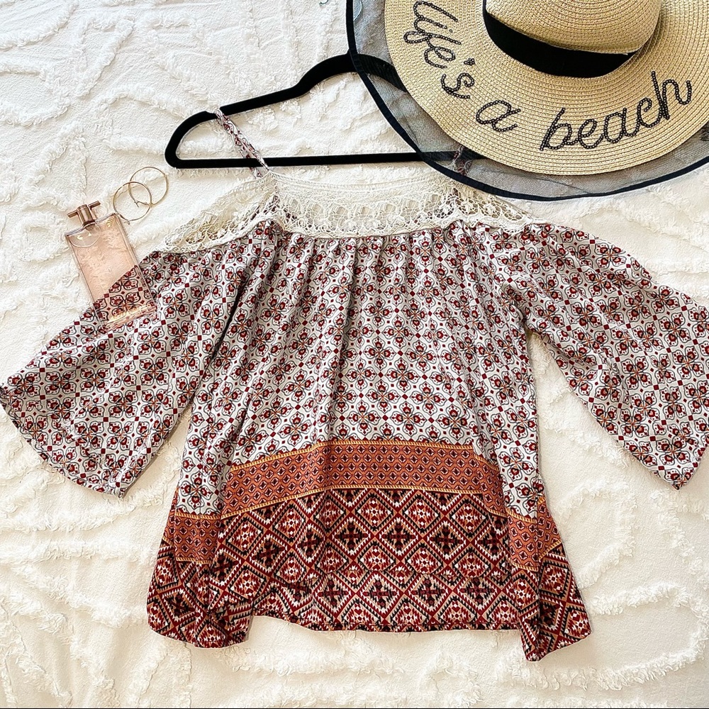 Floral / Geometric Print Off-The-Shoulder Tunic
